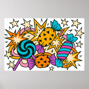 Halloween snoep clipart PNG, kleurrijke snoepjes e Poster