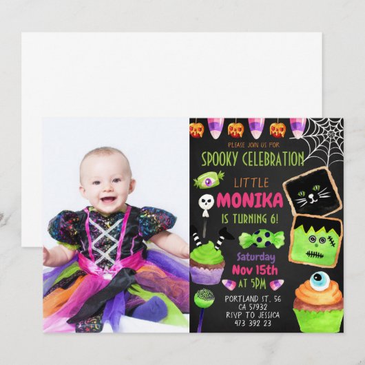 Halloween Snoep Cookies Birthday Invitation Kaart (Voorkant / Achterkant)