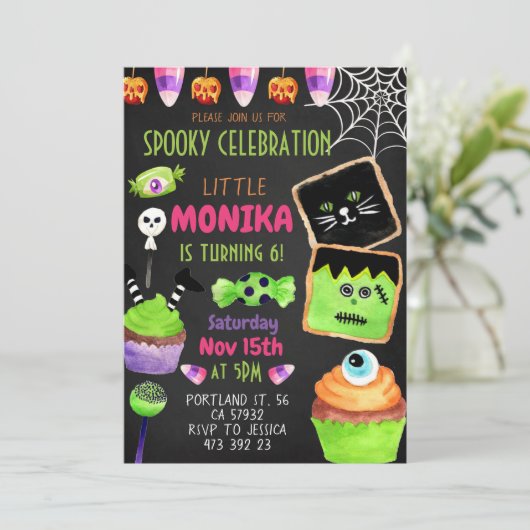 Halloween Snoep Cookies Spooktacular Kids Verjaard Kaart (Staand voorkant)