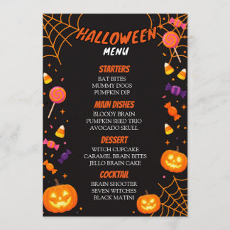 Halloween Snoep en Pompoen Feest Diner Menu Kaart