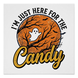 Halloween Snoep Geest Vintage Vector Ontwerp_1 Perfect Poster