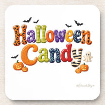 Halloween Snoep Gestreepte Geest Lettering