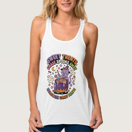 Halloween Snoep Ketel Griezelige Behandelingen Tanktop (Voorkant)