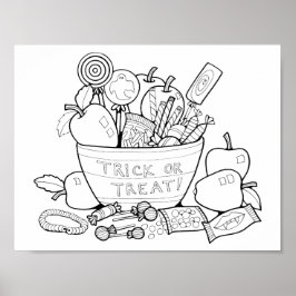 Halloween Snoep kom scène kleurplaat pagina kunst Poster