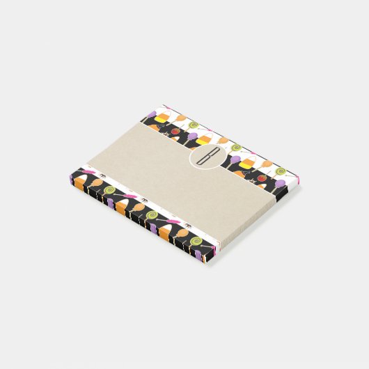 Halloween Snoep Kraft Rustic Monogram Initiaal Post-it® Notes (Schuin)