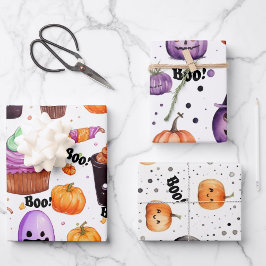 Halloween snoep, lekkernijen en jack-o-lantaarns inpakpapier vel
