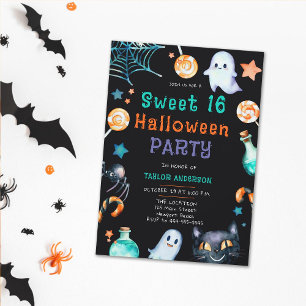 Halloween Snoep Lijst Geesten Zwart Cat Sweet 16 Kaart