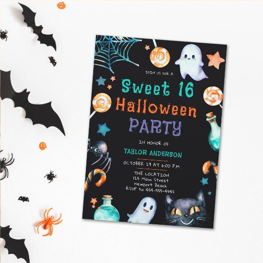 Halloween Snoep Lijst Geesten Zwart Cat Sweet 16 Kaart