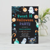Halloween Snoep Lijst Geesten Zwart Cat Sweet 16 Kaart (Staand voorkant)