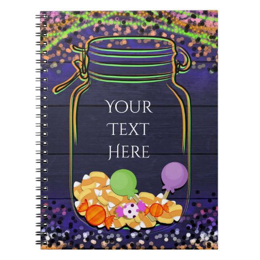 Halloween Snoep Mason Jar Party Ggloed Custom Notitieboek (Voorkant)