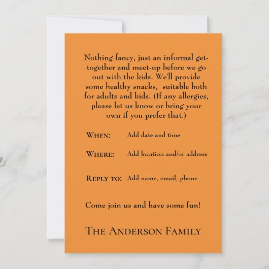 Halloween snoep of een grap uitnodiging met spinne (Achterkant)