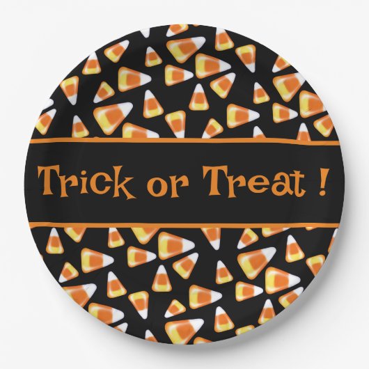 Halloween snoep patroon, leuke snoepmaïsbehandelin papieren bordje (Voorkant)