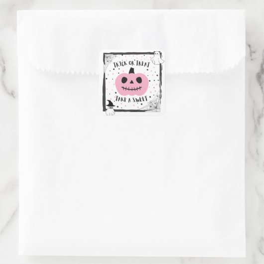 Halloween snoep roze pompoen neem een lieve loot b vierkante sticker (Tas)