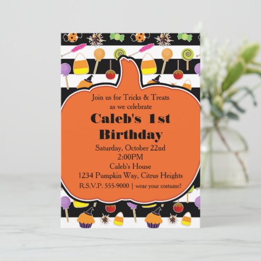 Halloween Snoep & snoepjes Pumpkin Party Invitatio Kaart (Staand voorkant)