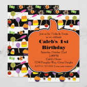 Halloween Snoep & snoepjes Pumpkin Party Invitatio Kaart (Voorkant / Achterkant)