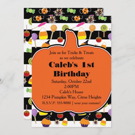 Halloween Snoep & snoepjes Pumpkin Party Invitatio Kaart (Voorkant / Achterkant)