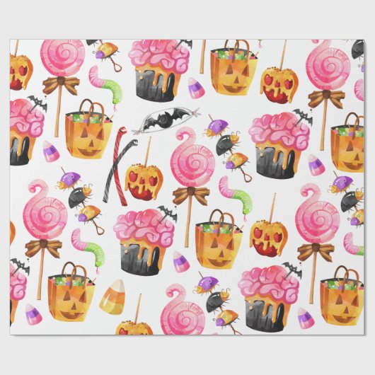 Halloween Snoep Snoepjes Spooky Wrapping Paper Cadeaupapier (Vlak)