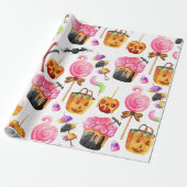 Halloween Snoep Snoepjes Spooky Wrapping Paper Cadeaupapier (Uitgerold)