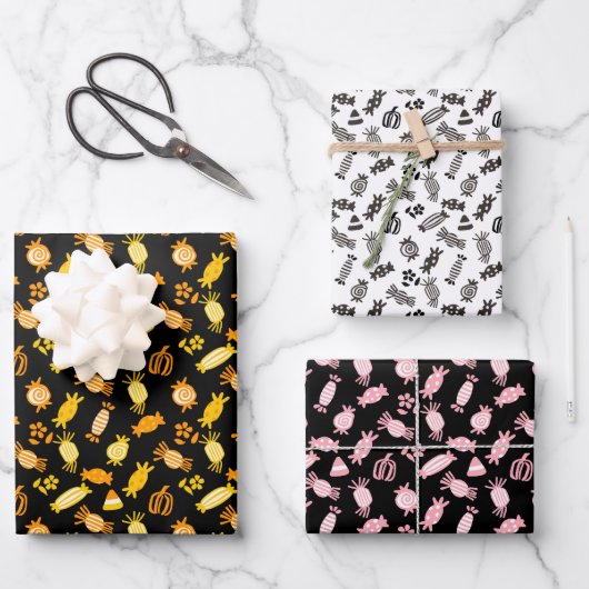 Halloween Snoep Trio Gift Wrap Inpakpapier Vel (Voorkant)