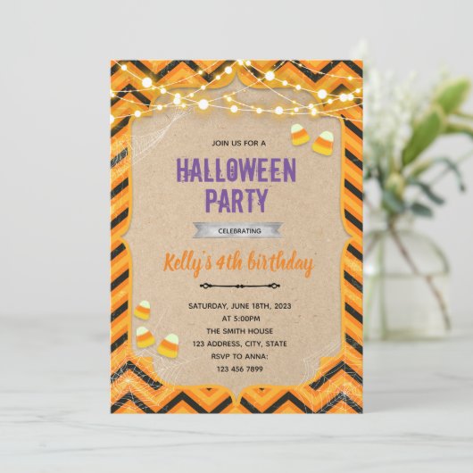 Halloween snoep verjaardagsuitnodiging kaart (Staand voorkant)