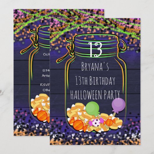 Halloween snoep weckpot uitnodigingen voor een fee (Voorkant / Achterkant)