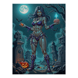 Halloween Snoepje of Zombie Vriendin met Hersenbre Perfect Poster