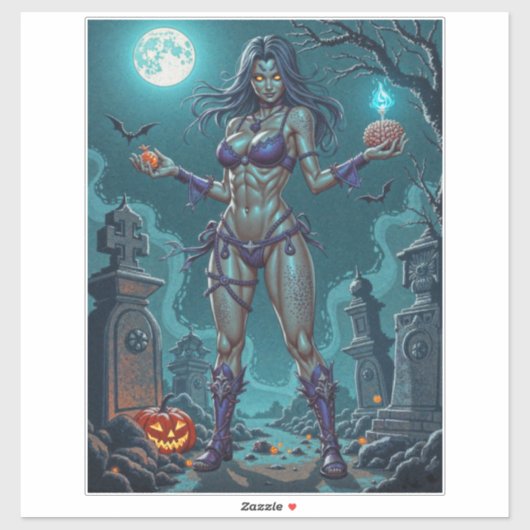 Halloween Snoepje of Zombie Vriendin met Hersens Sticker (Vel)