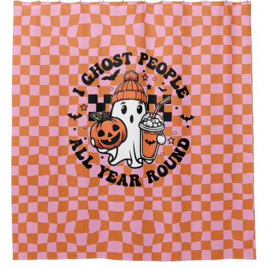 Halloween Snoepjes Cute Geest Grappig Douchegordijn (Voorkant)