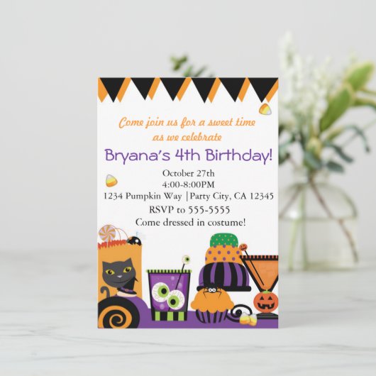 Halloween snoepjes en Snoep leuke feestuitnodiging Kaart (Staand voorkant)