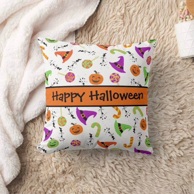 Halloween Snoepjes Pumpkins Witch Petten Pattern Kussen (Deken)