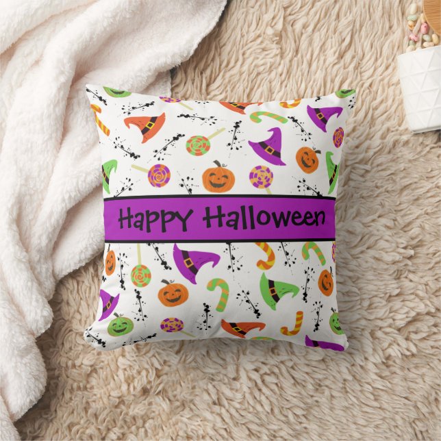 Halloween Snoepjes Pumpkins Witch Petten Pattern Kussen (Deken)