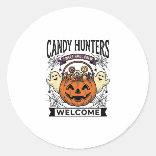 Halloween Snoepjes Verzamelaar Vintage Gravure Pom Ronde Sticker