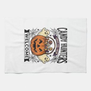 Halloween Snoepjes Verzamelaar Vintage Gravure Pom Theedoek
