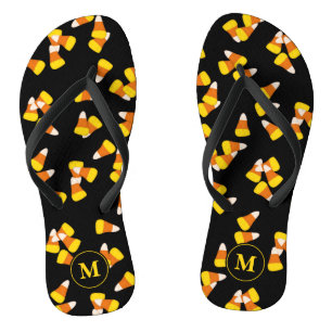 Halloween snoepmaïskatroon, monogrammen teenslippers