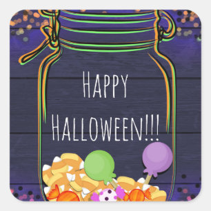 Halloween snoeppot party glazen lichtgevende gunst vierkante sticker