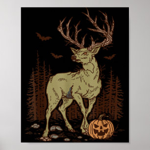Halloween Soky Herten Gewei Zombie Landelijk Manne Poster