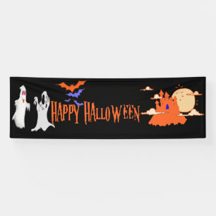Halloween-spandoek Spokenhuis, vleermuizen, spok Spandoek