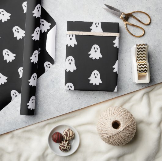 Halloween Speelse Witte Geest Zwarte Festiviteit Cadeaupapier (Crafts)