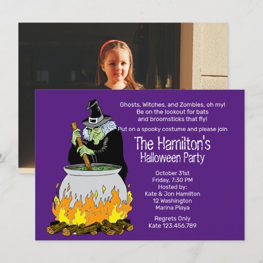 Halloween Spells Witch Brew Invitation Kaart (Voorkant / Achterkant)