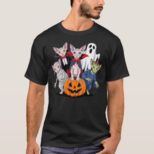 Halloween Sphynx Cat Ghost Vampire Mummy T-shirt (Voorkant)
