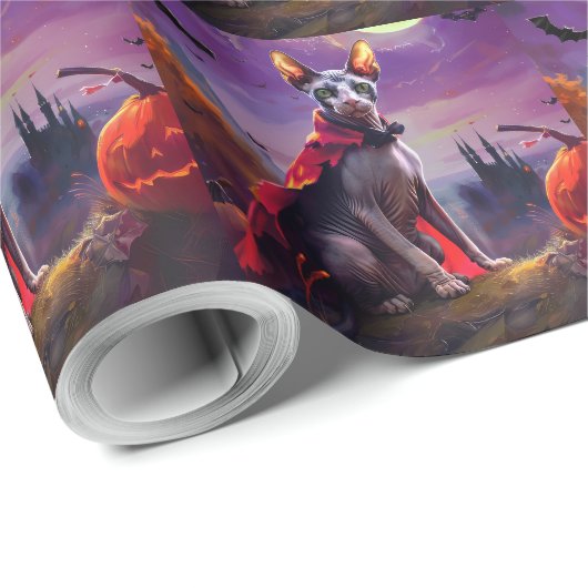 Halloween Sphynx Cat Vampire Pumpkins eng Cadeaupapier (Rol Hoek)