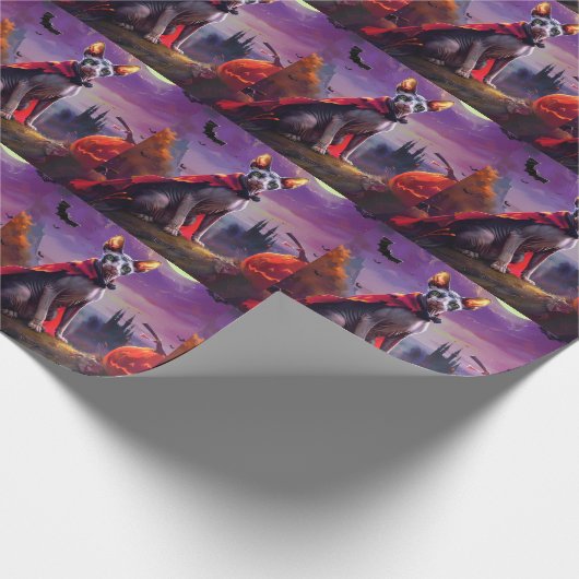 Halloween Sphynx Cat Vampire Pumpkins eng Cadeaupapier (Hoek)