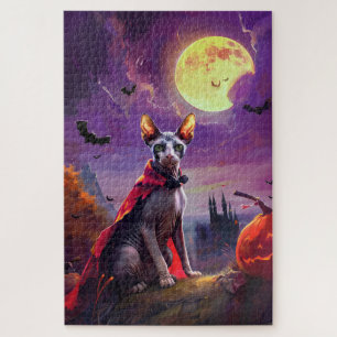 Halloween Sphynx Cat Vampire Pumpkins eng Legpuzzel