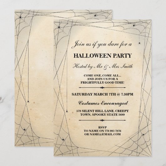 Halloween Spider Black Gothic Lijst Uitnodigen Kaart (Voorkant / Achterkant)