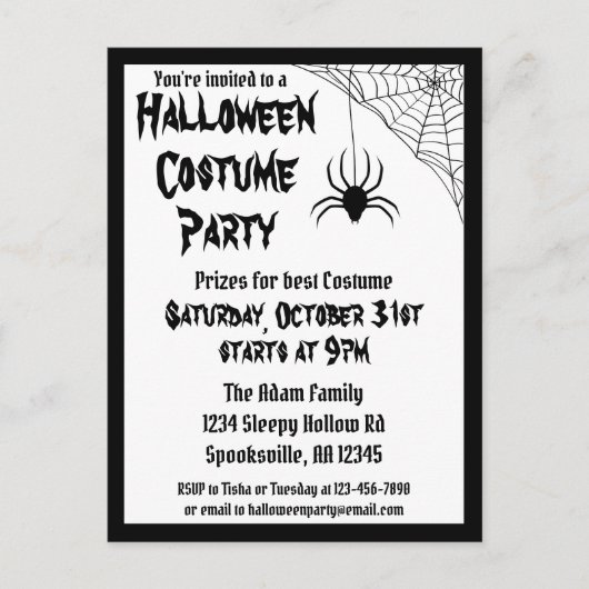 Halloween Spider Costume Party Uitnodiging Briefkaart (Voorkant)