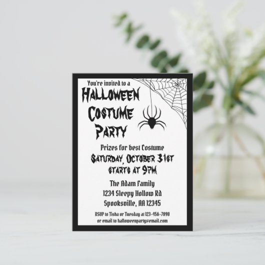 Halloween Spider Costume Party Uitnodiging Briefkaart (Staand voorkant)