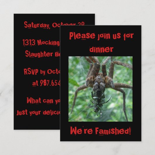 Halloween Spider Dinner Invitation Kaart (Voorkant / Achterkant)
