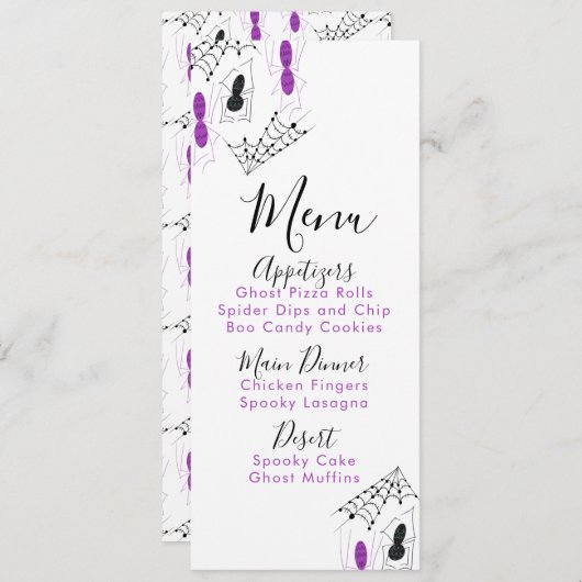 Halloween Spider Doodles Birthday Party Menu (Voorkant / Achterkant)