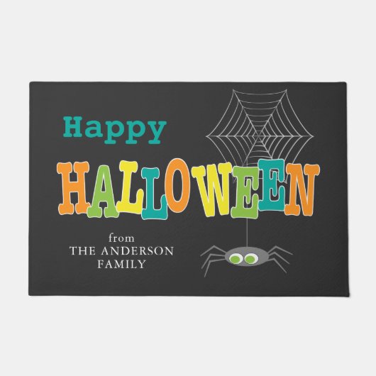 Halloween Spider en Web Kleurrijke Happy Halloween Deurmat (Voorkant)