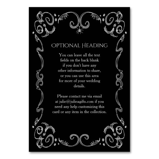 Halloween Spider Gothic Scroll Wedding Details Kaart (Achterkant)